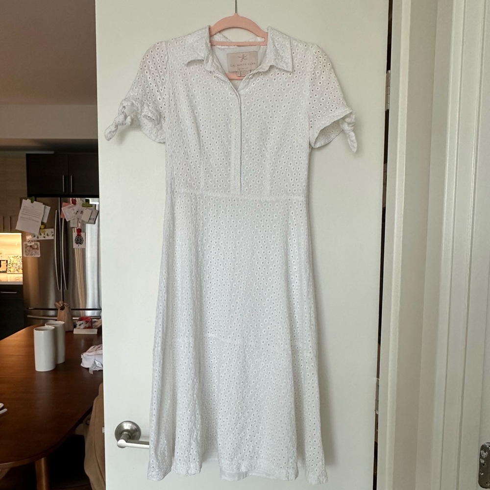 Gal Meets Glam white eyelet shirt dress, size small